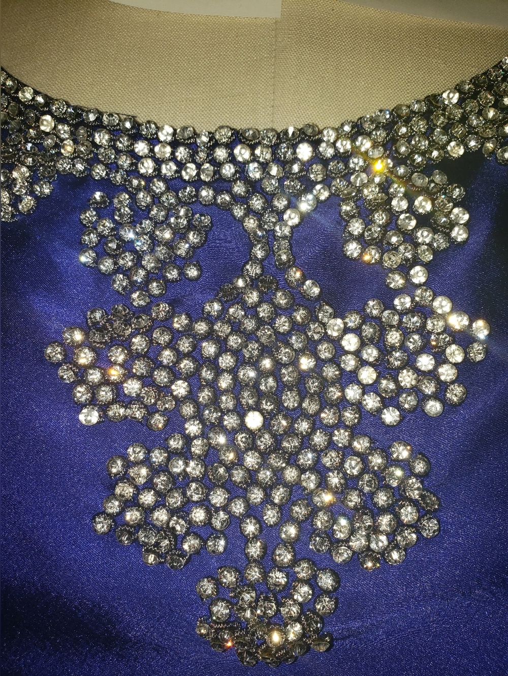 Sherina Royal Blue 100% Silk Hand Sewn  Cartier Crystals Sleeveless Top